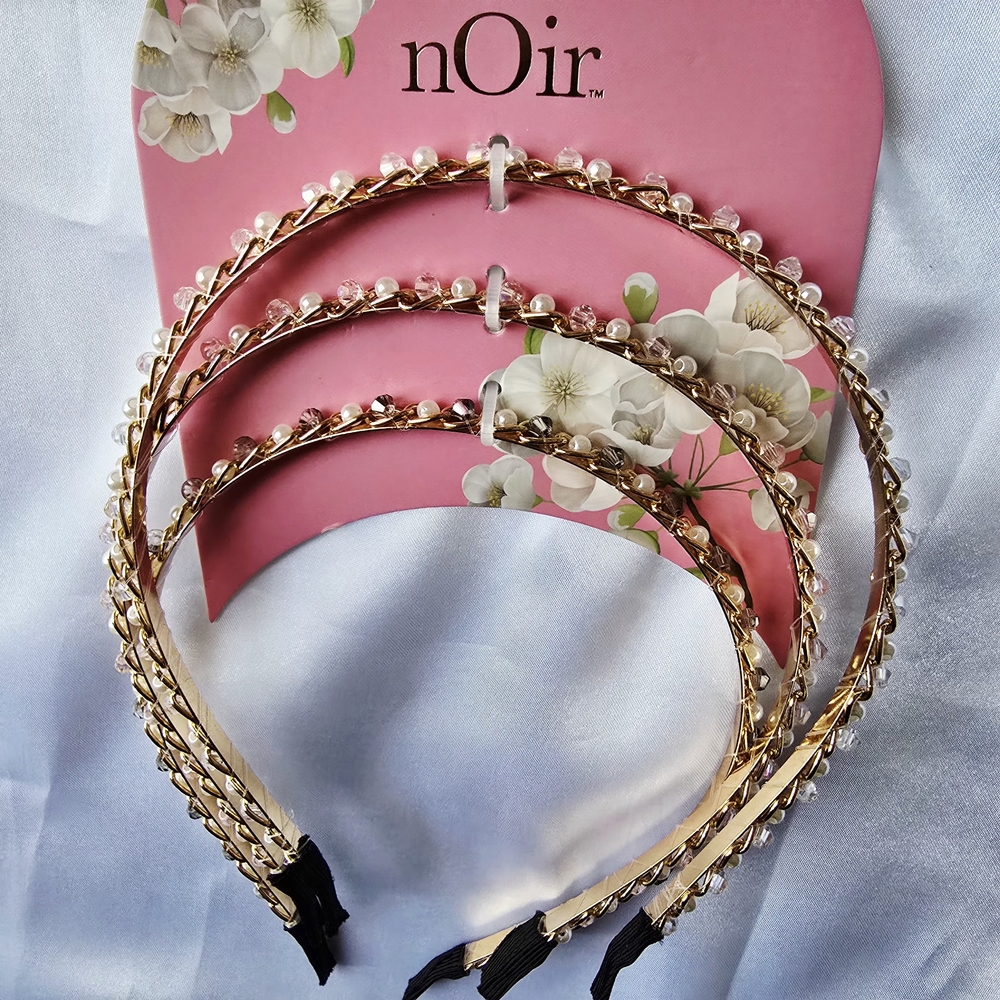 nOir Jewelry Gold Pearl Trim Headband - Set of 3